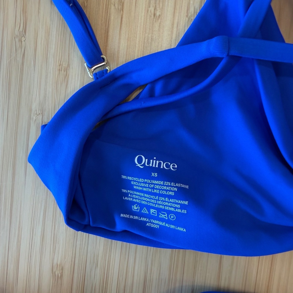 Quince Blue High Waisted Bikini Set Front Knot Triangle Top XS Bathing Sui - Picture 3 of 8